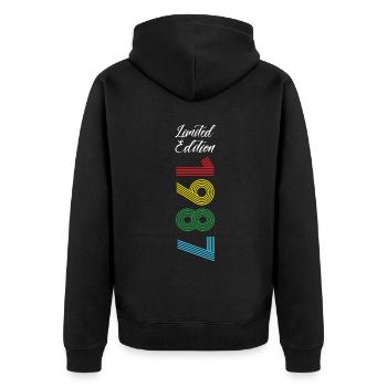 Limited Edition 1987 - Unisex Premium Bio Zip Hoodie - Schwarz - Hinten - Nico (187cm)