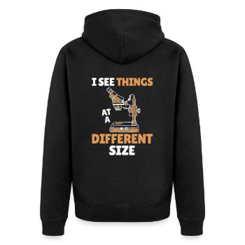 Biologie Biologe Mikroskop - Unisex Premium Bio Zip Hoodie - Schwarz - Hinten - Nico (187cm)