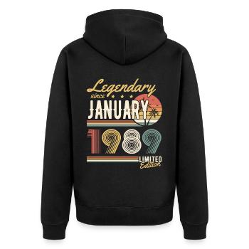 Legendary Since January 1989 Limited Edition - Unisex Premium Bio Zip Hoodie - Schwarz - Hinten - Nico (187cm)