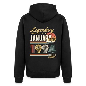 Legendary Since January 1994 Limited Edition - Unisex Premium Bio Zip Hoodie - Schwarz - Hinten - Nico (187cm)