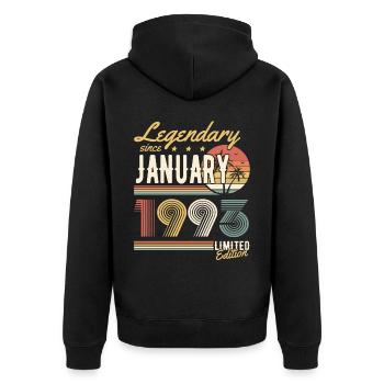 Legendary Since January 1993 Limited Edition - Unisex Premium Bio Zip Hoodie - Schwarz - Hinten - Nico (187cm)