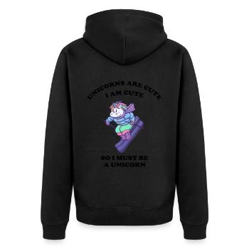 Einhorn liebt Wintersport - Unisex Premium Bio Zip Hoodie - Schwarz - Hinten - Nico (187cm)