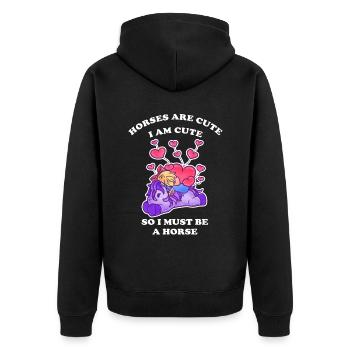 Pferde sind niedlich ich bin niedlich also bin ich - Unisex Premium Bio Zip Hoodie - Schwarz - Hinten - Nico (187cm)