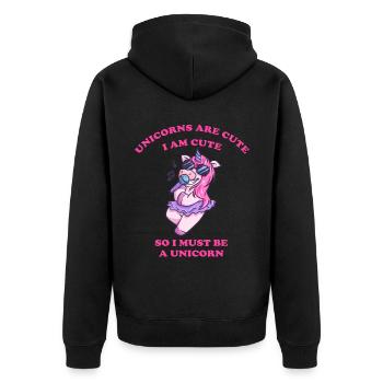 Karaoke Einhorn singt mit dem Mikrophon - Unisex Premium Bio Zip Hoodie - Schwarz - Hinten - Nico (187cm)