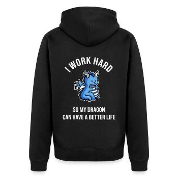 I Work Hard So My Dragon Can Have A Better Life - Unisex Premium Bio Zip Hoodie - Schwarz - Hinten - Nico (187cm)