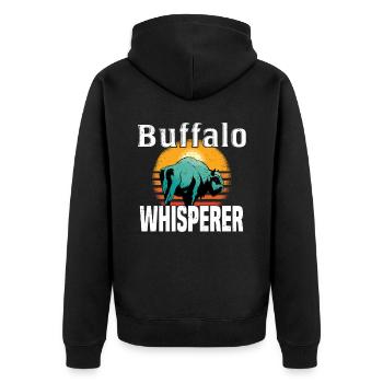 Büffel Bison Ochse Indianer Amerikanisch - Unisex Premium Bio Zip Hoodie - Schwarz - Hinten - Nico (187cm)