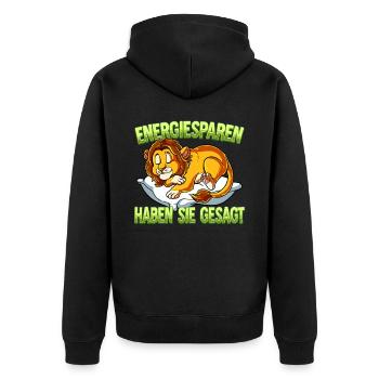 Energiesparen Haben Sie Gesagt Löwe - Unisex Premium Bio Zip Hoodie - Schwarz - Hinten - Nico (187cm)