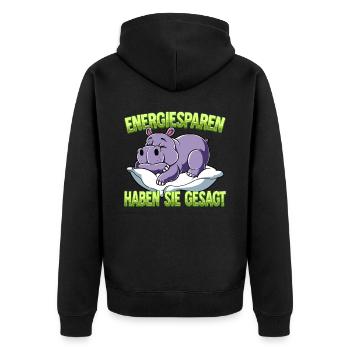 Energiesparen Haben Sie Gesagt Nilpferd - Unisex Premium Bio Zip Hoodie - Schwarz - Hinten - Nico (187cm)