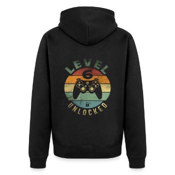 Level 6 Unlocked Funny Video Gamer 6th Birthday - Unisex Premium Organic Zip Hoodie - black - Back - Nico (187cm)