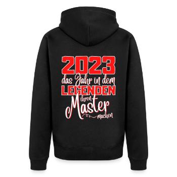Master 2023 Abschluss Studium Spruch Legende - Unisex Premium Bio Zip Hoodie - Schwarz - Hinten - Nico (187cm)
