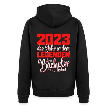 Lustiges Bachelor 2023 Abschluss Legenden - Unisex Premium Bio Zip Hoodie - Schwarz - Hinten - Nico (187cm)
