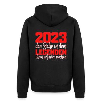 Meister 2023 Abschluss - Das Legende - Unisex Premium Bio Zip Hoodie - Schwarz - Hinten - Nico (187cm)