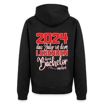 Lustiges Bachelor 2024 Abschluss Legenden - Unisex Premium Bio Zip Hoodie - Schwarz - Hinten - Nico (187cm)