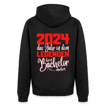 Lustiges Bachelor 2024 Abschluss Legenden - Unisex Premium Bio Zip Hoodie - Schwarz - Hinten - Nico (187cm)