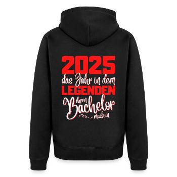 Lustiges Bachelor 2025 Abschluss Legenden - Unisex Premium Bio Zip Hoodie - Schwarz - Hinten - Nico (187cm)
