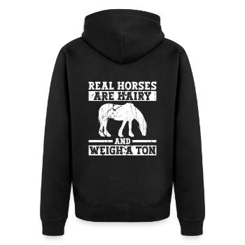 Clydesdale Reiten Zugpferde - Unisex Premium Bio Zip Hoodie - Schwarz - Hinten - Nico (187cm)