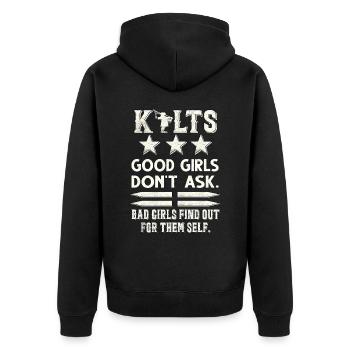 Dudelsack Kilt Schottisch Schlag Dudelsackspieler - Unisex Premium Bio Zip Hoodie - Schwarz - Hinten - Nico (187cm)