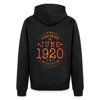 Anniversaire Juin 1920 Edition Limitée Millésime - Veste à capuche bio Premium Unisexe - noir - Dos - Nico (187cm)