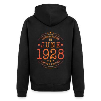 Geburtstag Juni 1928 Limited Edition Vintage - Unisex Premium Bio Zip Hoodie - Schwarz - Hinten - Nico (187cm)