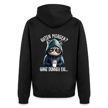 Guten Morgen Ganz dünnes Eis - Katze Kaffee - Unisex Premium Bio Zip Hoodie - Schwarz - Hinten - Nico (187cm)