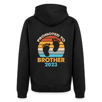 Promoted To Brother 2023 Retro Sunset - Unisex Premium Organic Zip Hoodie - black - Back - Nico (187cm)