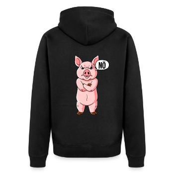 Schwein Nö - Unisex Premium Bio Zip Hoodie - Schwarz - Hinten - Nico (187cm)