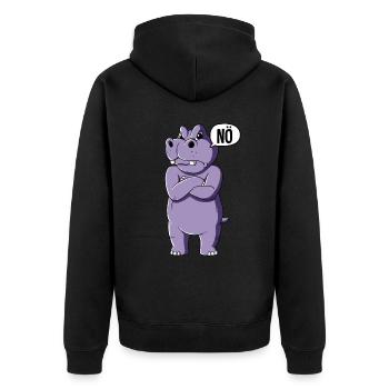 Nilpferd Nö - Unisex Premium Bio Zip Hoodie - Schwarz - Hinten - Nico (187cm)