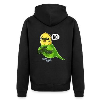 Wellensittich Nö - Unisex Premium Bio Zip Hoodie - Schwarz - Hinten - Nico (187cm)