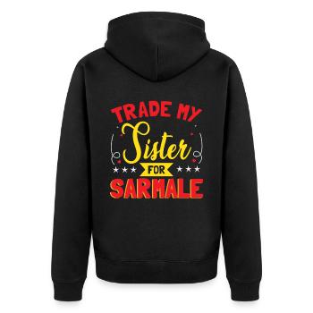 Tausche meine Schwester gegen Sarmale - Unisex Premium Bio Zip Hoodie - Schwarz - Hinten - Nico (187cm)