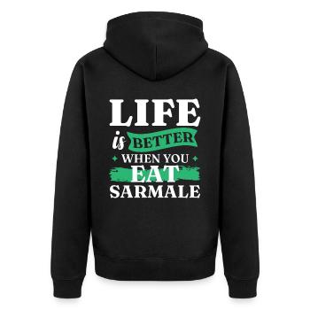 Iss Sarmale | Rumänisches Essen - Unisex Premium Bio Zip Hoodie - Schwarz - Hinten - Nico (187cm)