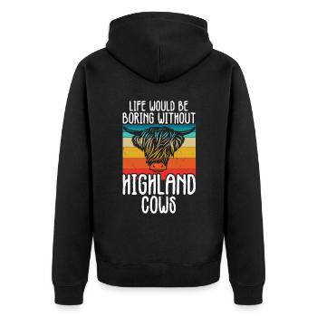 Hochlandkuh - Unisex Premium Bio Zip Hoodie - Schwarz - Hinten - Nico (187cm)