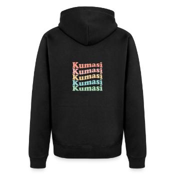 Vintage 70er Hippie Ghana Stadt - Retro Kumasi - Unisex Premium Bio Zip Hoodie - Schwarz - Hinten - Nico (187cm)