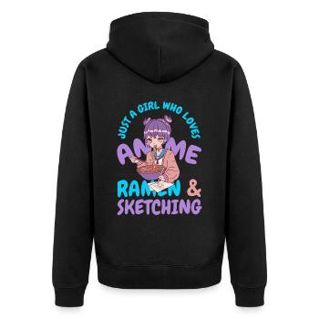 nur ein Mädchen das Anime Ramen und Skizzen liebt - Unisex Premium Bio Zip Hoodie - Schwarz - Hinten - Nico (187cm)