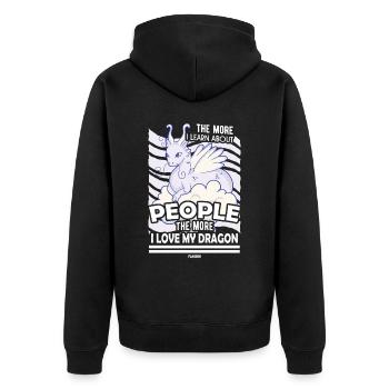 The More I Learn About People The More I Love My D - Unisex Premium Bio Zip Hoodie - Schwarz - Hinten - Nico (187cm)
