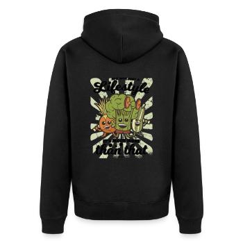 vegan Gemüse Lifestyle Lebensmittel - Unisex Premium Bio Zip Hoodie - Schwarz - Hinten - Nico (187cm)