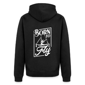 Born to Fly - Luftakrobatik - Unisex Premium Bio Zip Hoodie - Schwarz - Hinten - Nico (187cm)
