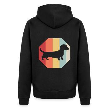 Dachshund Geschenk Dixie Wiener Doxie Dackel - Unisex Premium Bio Zip Hoodie - Schwarz - Hinten - Nico (187cm)