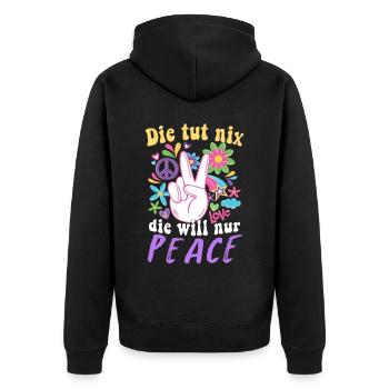 Hippie Peace Groovy Flowerpower Boho Woodstock - Unisex Premium Bio Zip Hoodie - Schwarz - Hinten - Nico (187cm)