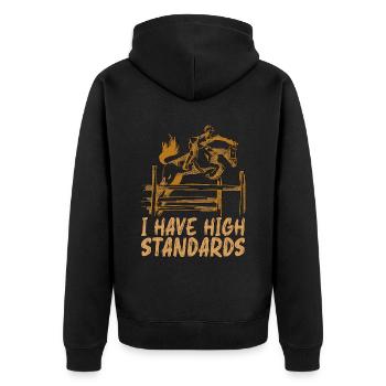 Saut d'obstacles J'ai des normes élevées Chevaux Animaux - Veste à capuche bio Premium Unisexe - noir - Dos - Nico (187cm)