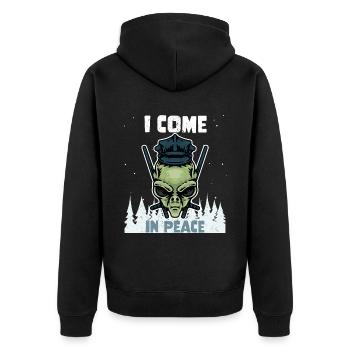 Alien Galaxy Science Space Lover I Come In Peace - Unisex Premium Bio Zip Hoodie - Schwarz - Hinten - Nico (187cm)