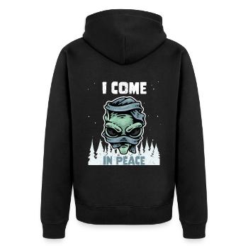 Alien Galaxy Science Space Lover I Come In Peace - Unisex Premium Bio Zip Hoodie - Schwarz - Hinten - Nico (187cm)