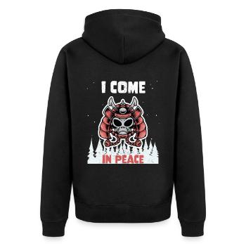 Alien Galaxy Science Space Lover I Come In Peace - Unisex Premium Bio Zip Hoodie - Schwarz - Hinten - Nico (187cm)