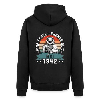 Faultier Geburtstag Mai 1942 Geboren Jahrgang 1942 - Unisex Premium Bio Zip Hoodie - Schwarz - Hinten - Nico (187cm)