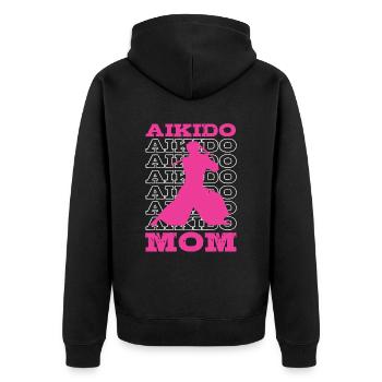 Aikido Mom Japan Taekwondo Karate Kampfsport - Unisex Premium Bio Zip Hoodie - Schwarz - Hinten - Nico (187cm)
