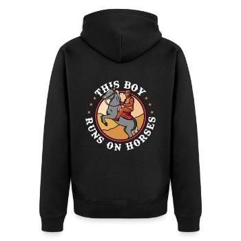 Pferd Reitsport Cowboy Ausdauerreiten - Unisex Premium Bio Zip Hoodie - Schwarz - Hinten - Nico (187cm)
