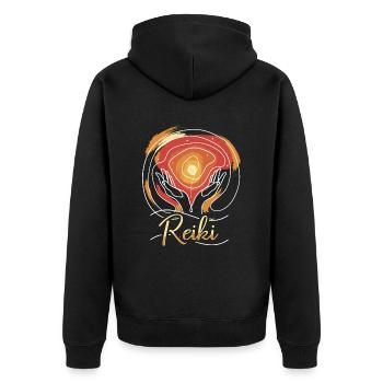 Energy Chakra Ganzheitliche Heilung Hände Reiki - Unisex Premium Bio Zip Hoodie - Schwarz - Hinten - Nico (187cm)