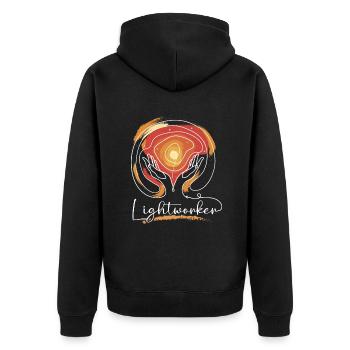 Ganzheitliche Heilung Hände Lightworker Reiki - Unisex Premium Bio Zip Hoodie - Schwarz - Hinten - Nico (187cm)