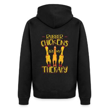 Funny Rubber Chicken - Unisex Premium Organic Zip Hoodie - black - Back - Nico (187cm)