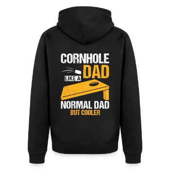 Cornhole -Spieler - Unisex Premium Bio Zip Hoodie - Schwarz - Hinten - Nico (187cm)