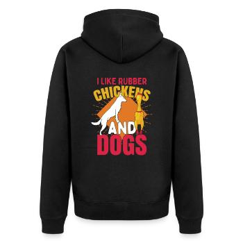 I Like Rubber Chicken And Dogs - Unisex Premium Organic Zip Hoodie - black - Back - Nico (187cm)